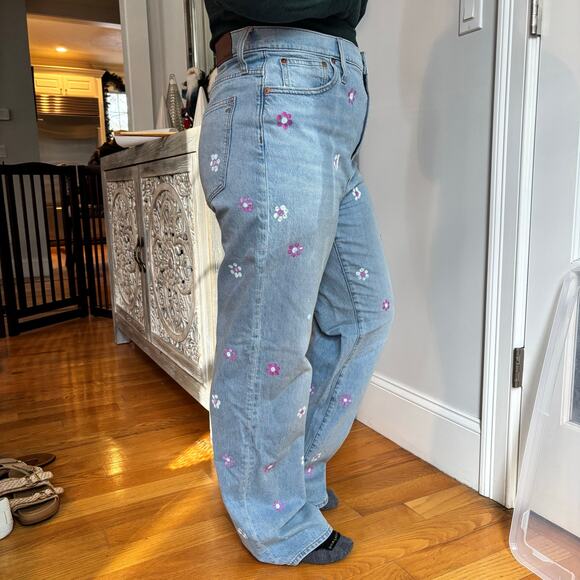 Madewell Women's Hand Painted Floral Denim Pants Slim Wide Leg Full Length Sz 31 - Picture 13 of 13